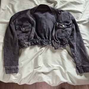 Women's Black Cropped Denim Jacket
